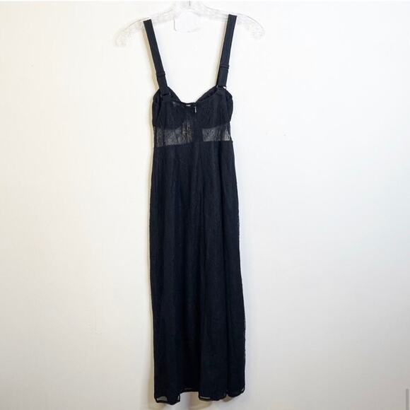 NWT DANIELLE BERNSTEIN Black Lace Sheer Panel Overlay Midi Dress Sz. XS - Picture 6 of 6